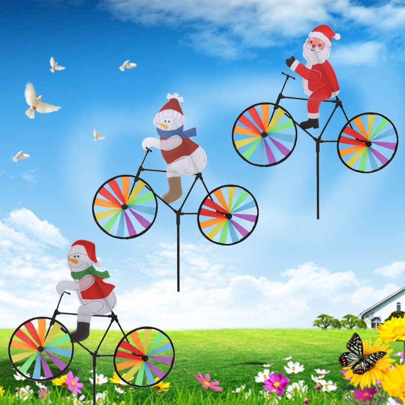 3D Grote Kerstman Op Fiets Windmolen Wind Spinner Draaimolen Yard Garden Decor