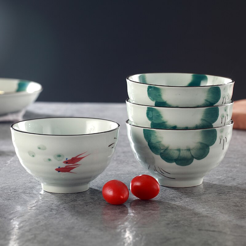 4pcs Japanese Ceramics Bowls 4.2inch Rice Bowl Small Soup Bowls Underglaze Porcelain Tableware Salad Dressing Container: Default Title