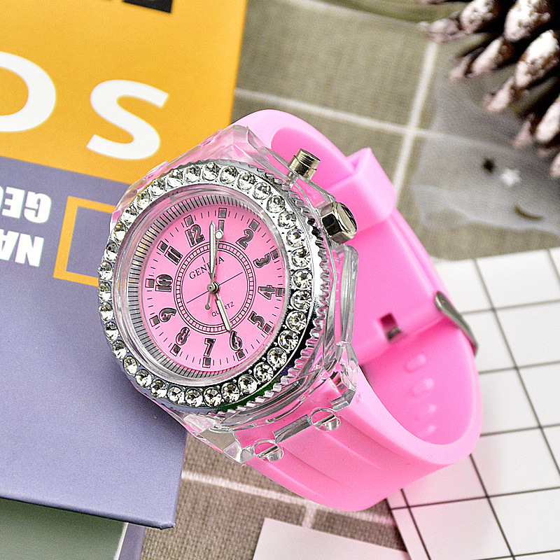 Luminous Quartz Watch for Women Personality Rhinestone Led Geneva Male and Female Students Couple Jelly Wrist Watches: Coffee