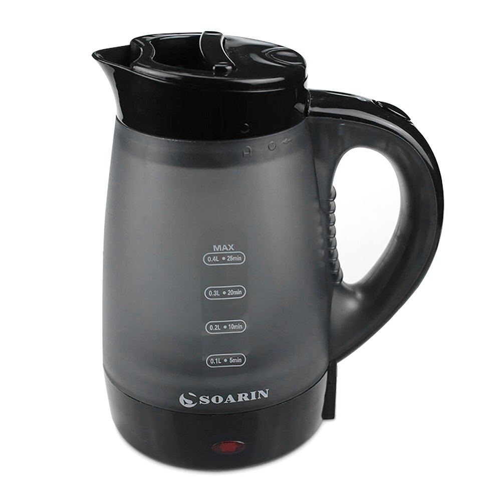 Mini tetera eléctrica de 0,4 l, tetera de plástico pp, portátil, de viaje, 600W, pequeña potencia, tetera eléctrica para dormitorio de estudiantes: Black