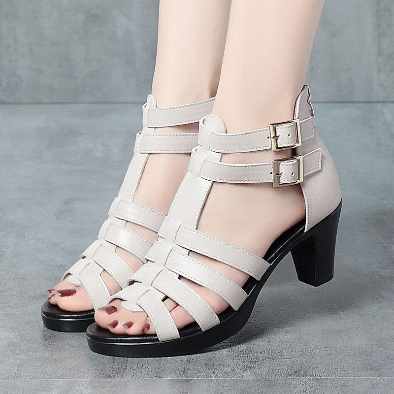 Dames Open Neus Vis Mond Hoge Hak Sandalen Zomer 2024 Elegante Mode Smalle Band Waterdichte Platform Sandalen