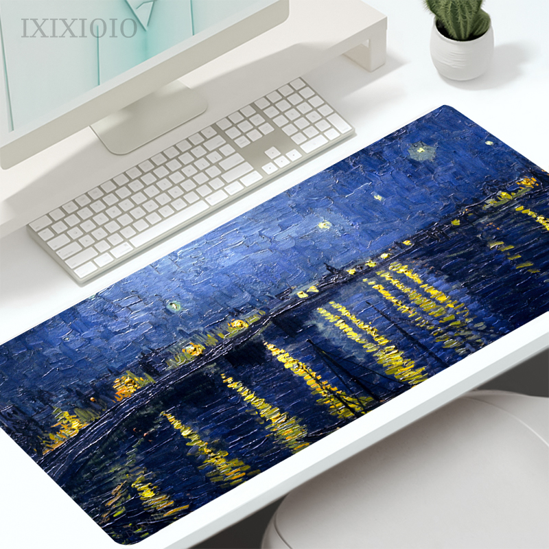 Van Gogh Oil Painting Mouse Pad Gaming XL Home Mousepad XXL Mouse Mat Office Natural Rubber Soft Gaming laptop Desktop Mouse Pad: XS / Navy Blue