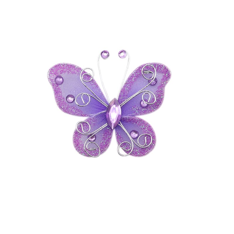 10 sztuk 2 &quot;Organza siatka nylonowa motyle z drutu i dżetów brokat na dekoracje ślubne księga gości Home Decor Party: Jasny fiolet