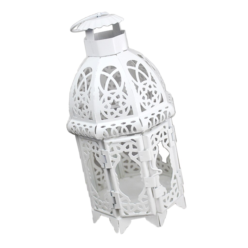 Glas Marokkaanse Lantaarns Thee Licht Kaars Houder Wind Licht Kandelaar Home Party Decoratie: White