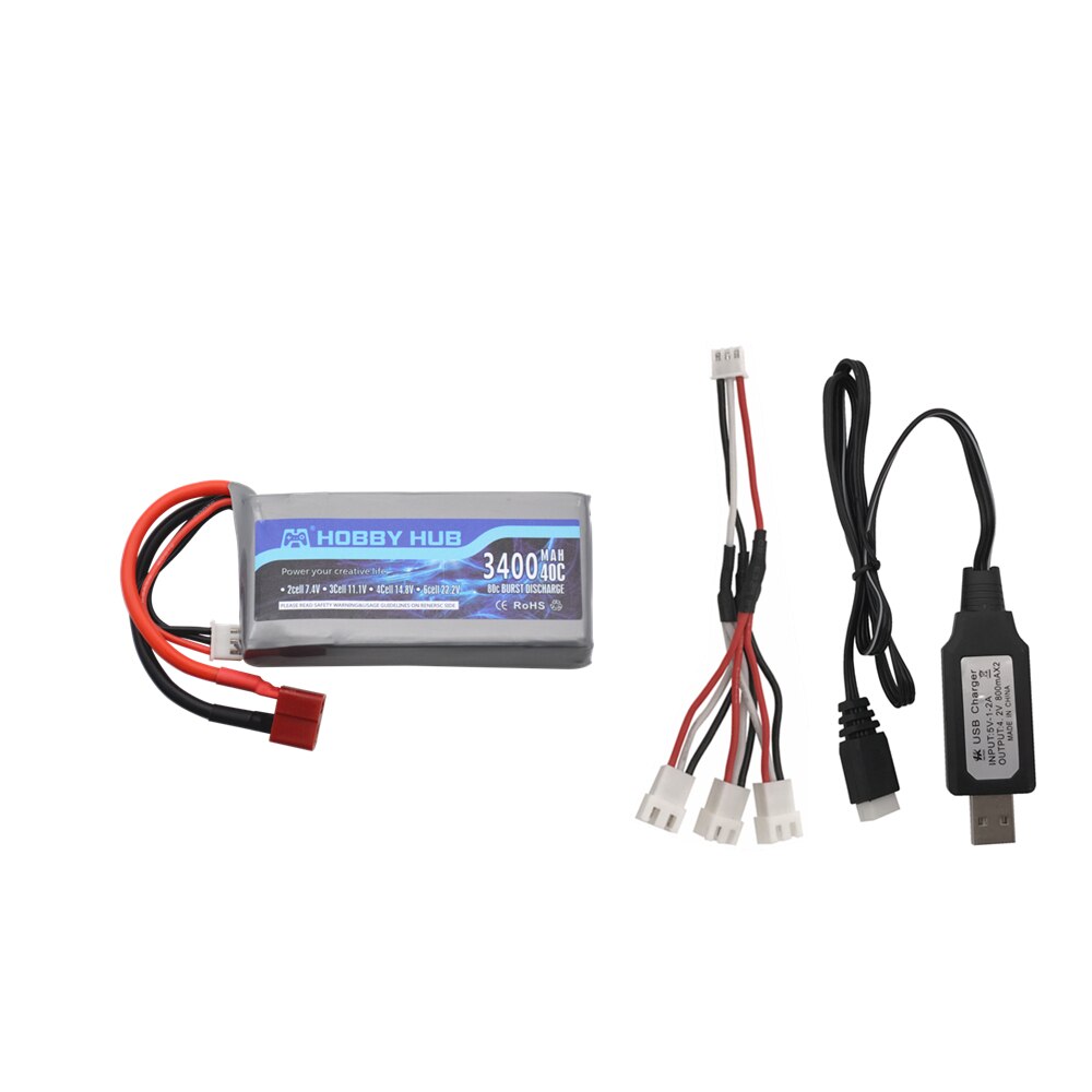 Batería Lipo de 7,4 v y 3400mah para Wltoys 12428 12423, vehículo RC de cuatro ruedas, coche de control remoto, batería de 1500mAH, 7,4 v, 03 Q39 Feiyue, pieza de cargador de control remoto: Verde claro