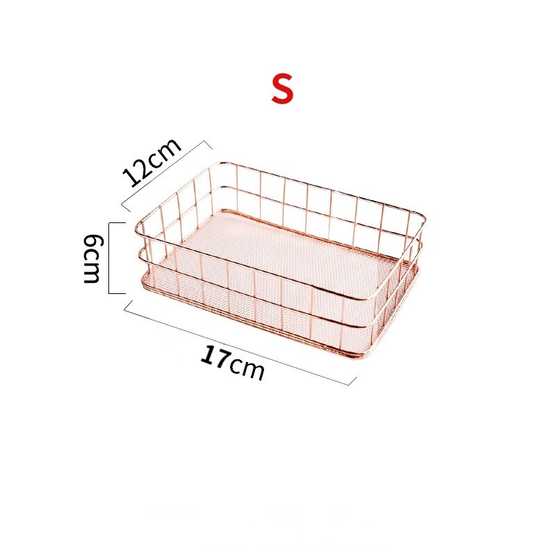 Nordic Gold Metal Iron Makeup Pen Storage Basket Office Desktop Sundries Makeup Brushes Holder Table Cosmetics Organizer Rack: D Small Rose Gold