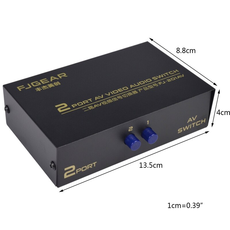 2 Port AV RCA Switch 2 in 1 out Composite Video L/R Selector Box for DVD Player Y5GE