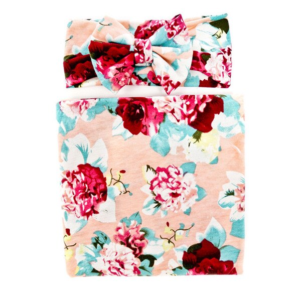 Pasgeboren Baby Jongens Meisjes Bloemen Katoenen Deken Hoofdband/Hoed Inbakeren Slapen Sleepsack Wandelwagen Wrap Jongen Meisje Deken: 2 Blanket-headband