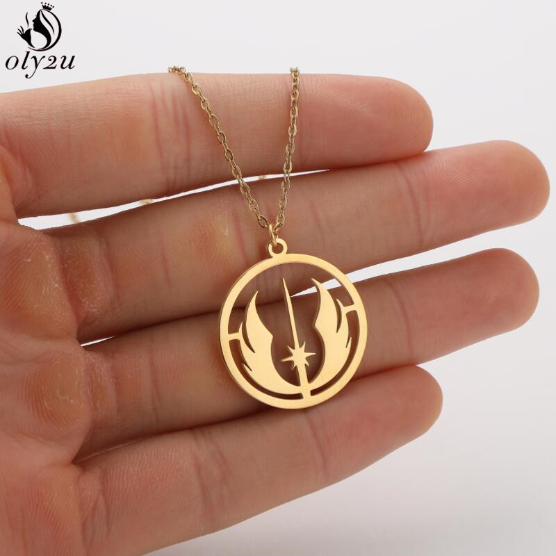 Collares de acero inoxidable con símbolo de orden Jedi, colgante con logotipo, cadena, collar gótico de estrella para mujer, joyería, de Hip Hop para hombre