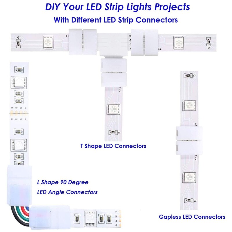 Led Licht Bar Connector Kit, 5050 4-Pin Led Connector Zonder Soldeer Hoek, rgb Led Light Connector Voor Led Licht Bar