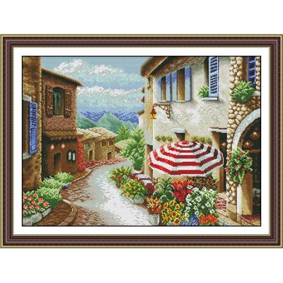 Meer Cafe straßenbild malerei zählen druck auf leinwand 14CT und 11CT DMS kreuz stich aufbringen stickerei Bausatz DIY Hand einstellen: Licht Grau / 14CT unbedruckt