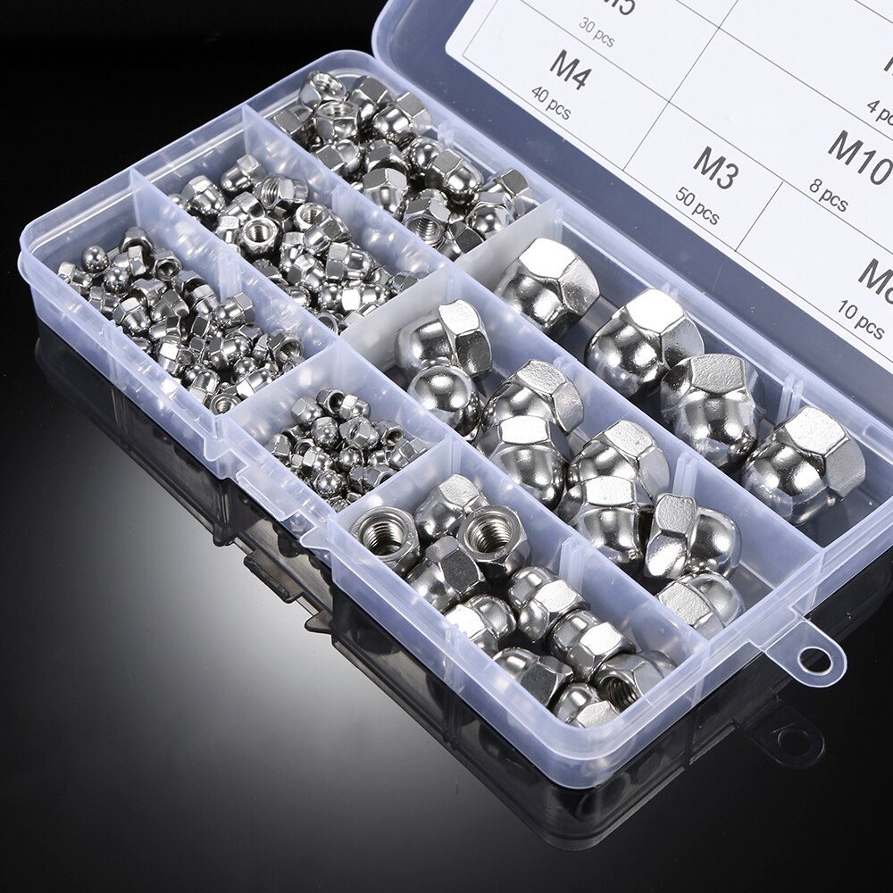 172Pcs DIN1587 7 arten M3/M4/M5/M6/M8/M10/M12 edelstahl stahl Hex Mutter Hexagon Hex Muttern