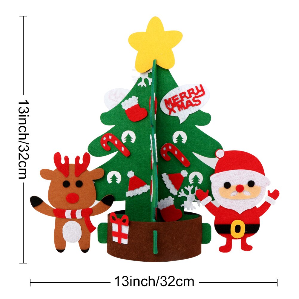 Ourwarm 3d diy filt toddler juletræ stjerne topper med tegneserie hængende ornamenter år til børn xmas boligindretning: Mini-træ