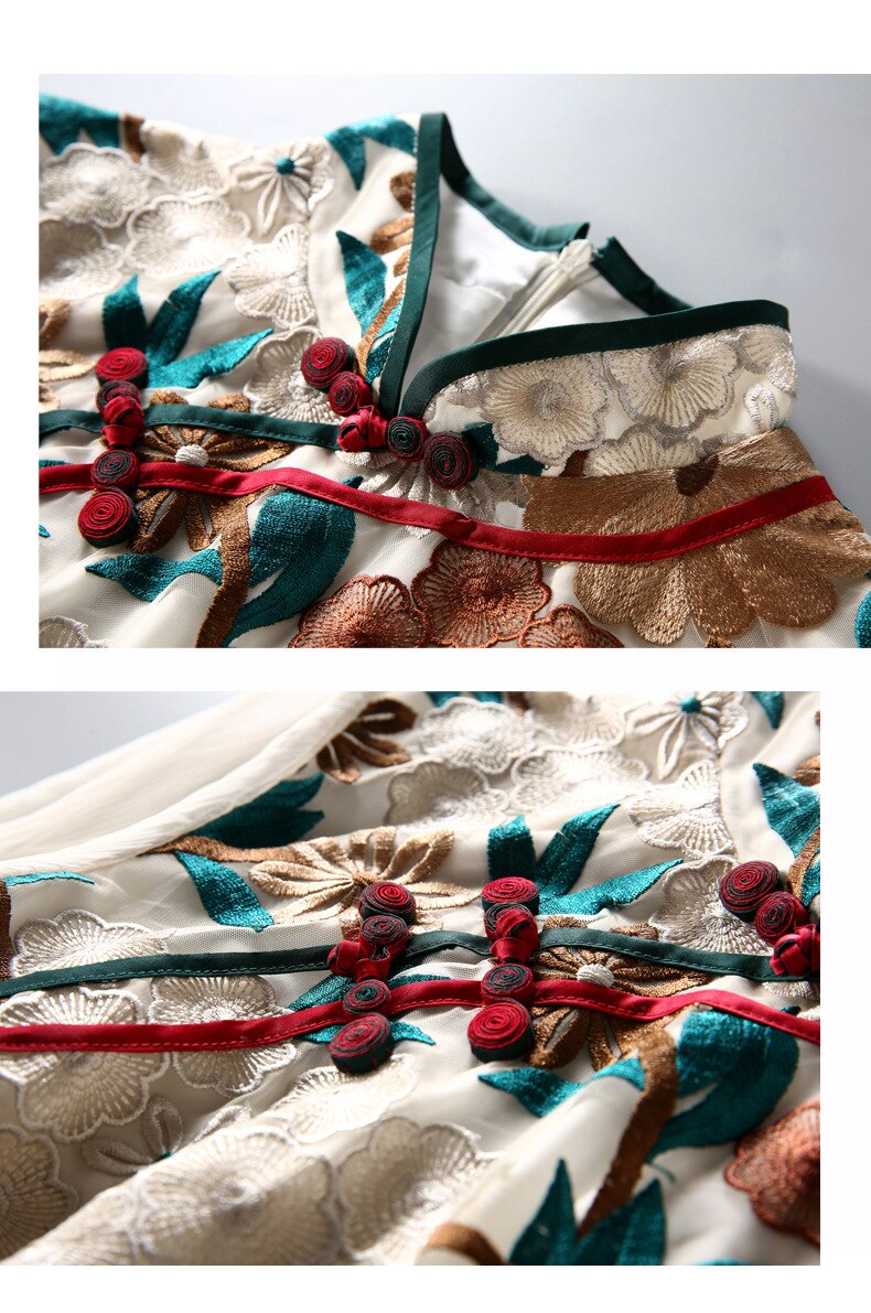 Mandarin collar embroidery party vintage luxury cheongsam dress