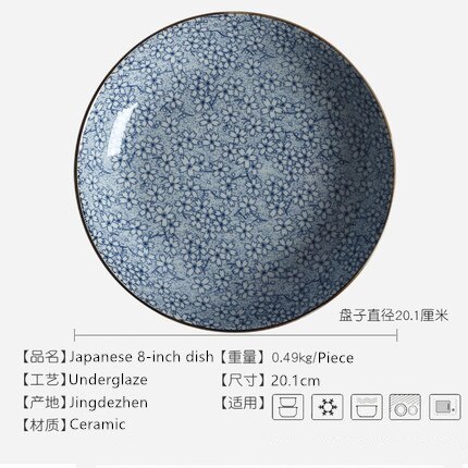 8 tommer keramisk plade husholdningsboller plade japansk stil keramisk middag plade keramisk morgenmad plade dessert fad