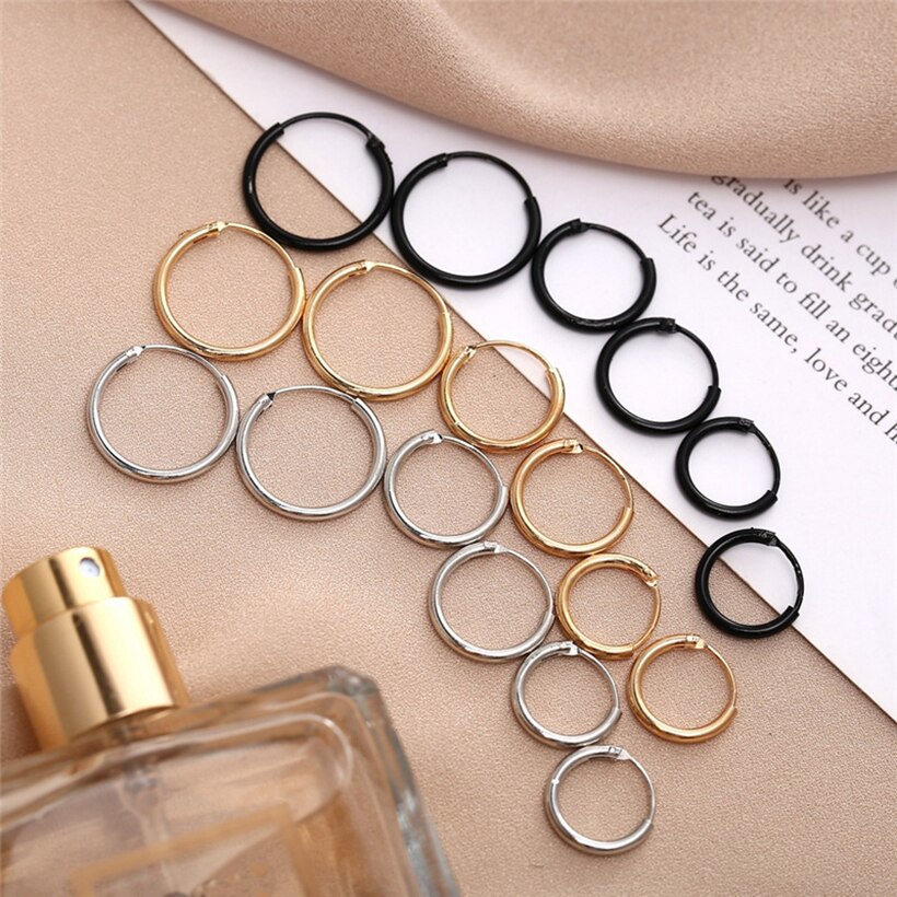 6pcs/set Hoop Earrings For Women Men Alloy Punk Stainless Steel Earings Female Circle Ear Rings Trendy