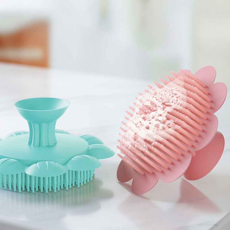 Cepillo de silicona para baño de bebé multiusos con forma de flor, cepillo de masaje para el cuero cabelludo, cepillo para lavar el cabello, cepillos para champú, suministros de ducha infantil