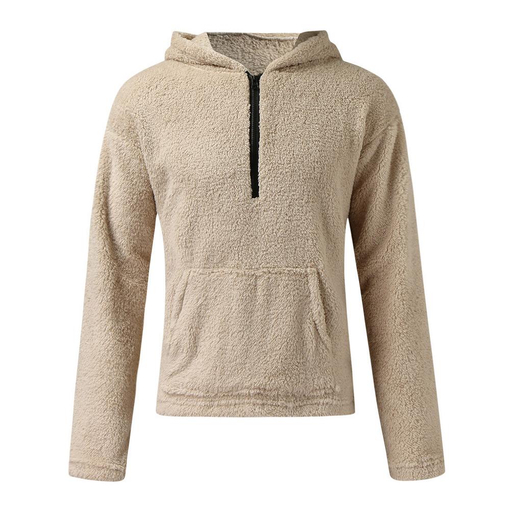 Pull fourrure hommes automne hiver décontracté en vrac Double face en peluche à manches longues Sweter hauts à capuche pull pull pull homme S19: Kaki / XXXL