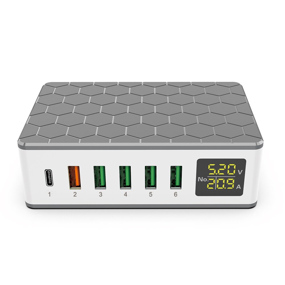 Ilepo 65w pd schnellladegerät für iphone 12, 11 pro, handys und tablets , 6 usb-anschlüsse für samsung, sony und huawei, digitale intelligente ladestation: Uk-steckdose