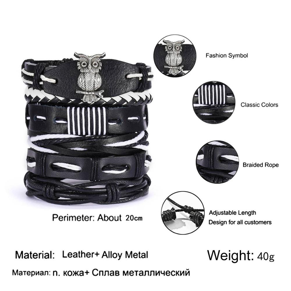 RINHOO skórzane bransoletki Vintage dla mężczyzn bohema wielowarstwowa koraliki Wrap Punk Rope biżuteria prezent na walentynki bransoletki bransoletki: BR18Y0539
