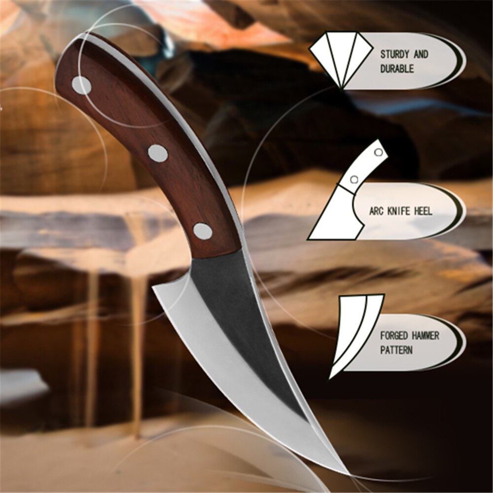 Cuchillo de cuchilla de Chef serbio de 5,5 pulgadas, cuchillo afilado para tallar de acero inoxidable, cuchillo de deshuesar, funda, caja de para amigos