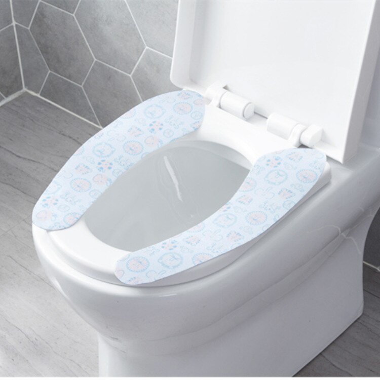 2pcs/set Washroom Warm Washable Health Sticky Toilet Mat Seat Cover Pad Household Reuseable Soft Toilet Seat Cover: blue lion