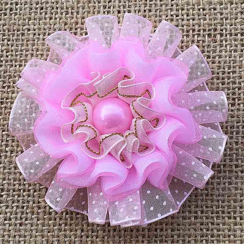 2pcs Cute Yarn ruffle Ellegant Ribbon Flowers rosettes Scrunchy gum for Elastic Hair Band Girls Headwear rubber bands: Pink