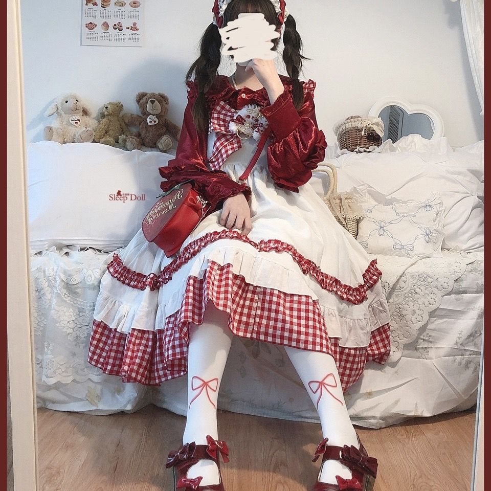 Yuipo Japanse Lolita Jsk Jurk Gagley Landelijke Stijl Verstoorde Strik Kawaii Kant Frilled Zachte Meisje Sling Jurk Kawaii Kleding