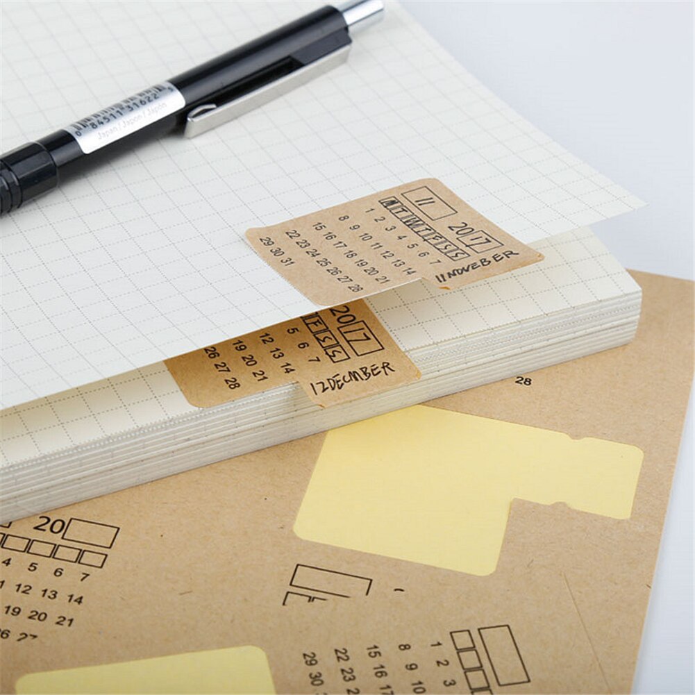20 Sheets Kraft Paper Handwritten Calendar Notebook Index Label Sticker Calendar Sticker Organizer Label Sticker Calendar