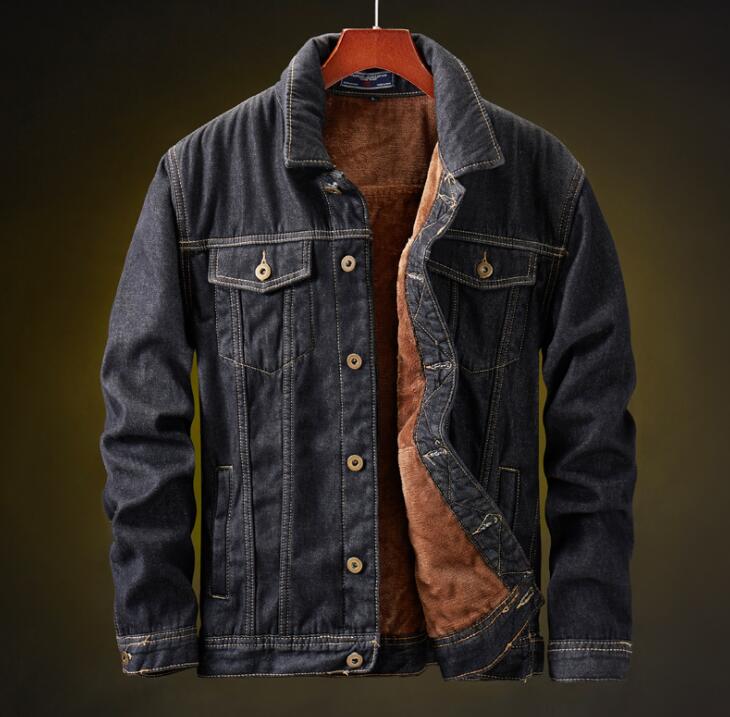 Vinter herre jakke og frakk varm fleece denim jakke herre jean jakker outwear mannlige cowboy