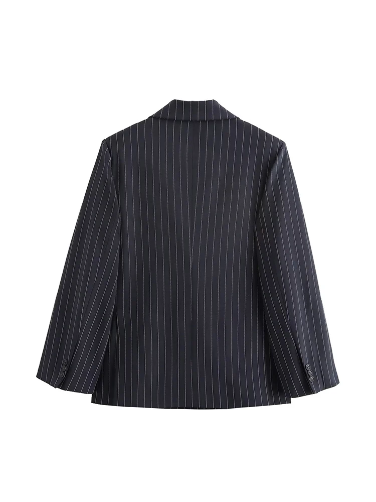 Willshela kvinders stribede dobbeltradede blazer vintage hakket hals lange ærmer chikke dametøj