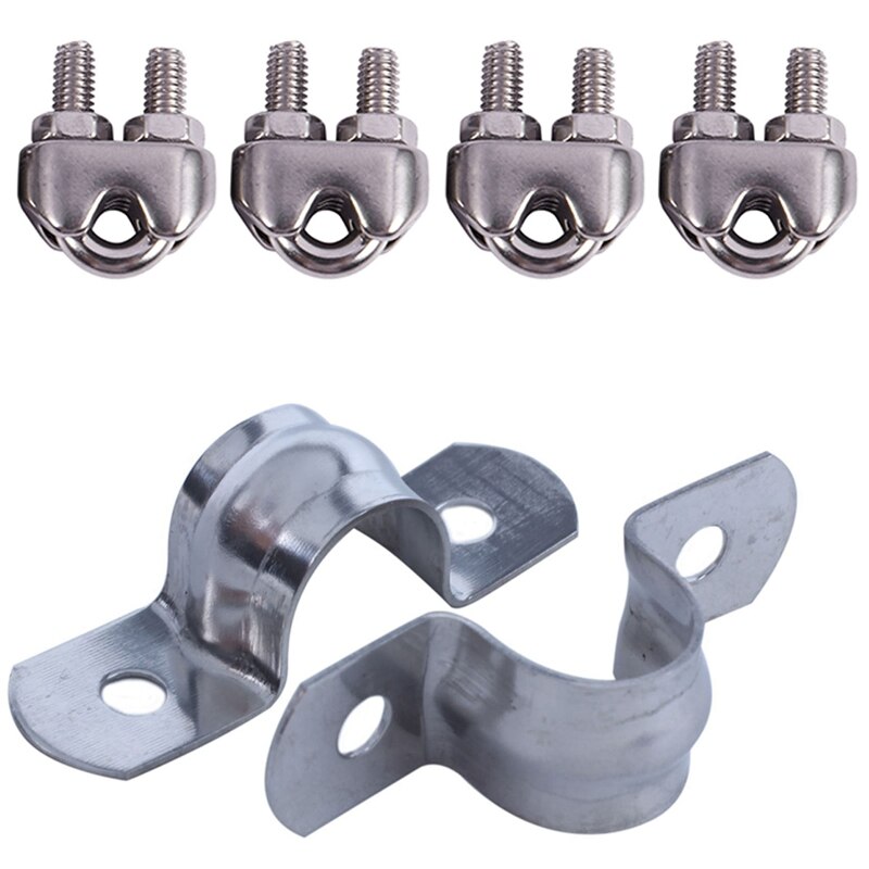 4Pcs Stainless Steel Cable Clip Saddle Clamp &amp; 20Pcs Stainless Steel 2-Hole Rigid Pipe Straps Clamp for 12mm Dia Tube