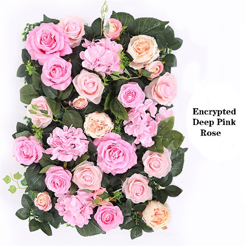 40*60cm silk white rose Hydrangea flower wall with green leaf artificial flowers wedding party background decoration: deep pink2