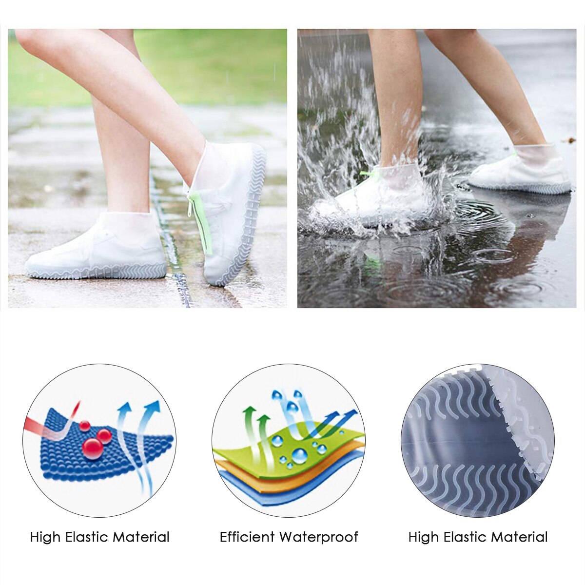 1 par vandtætte skoovertræk, der kan genanvendes foldbart skridsikkert silikone regnskodæksler med lynlås til udendørs aktiviteter