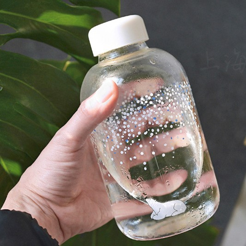 Botella de agua de cristal hecha a mano con patrón de animales, con nieve fresca, con bolsa de almacenamiento, SH174-112 de botella de cristal
