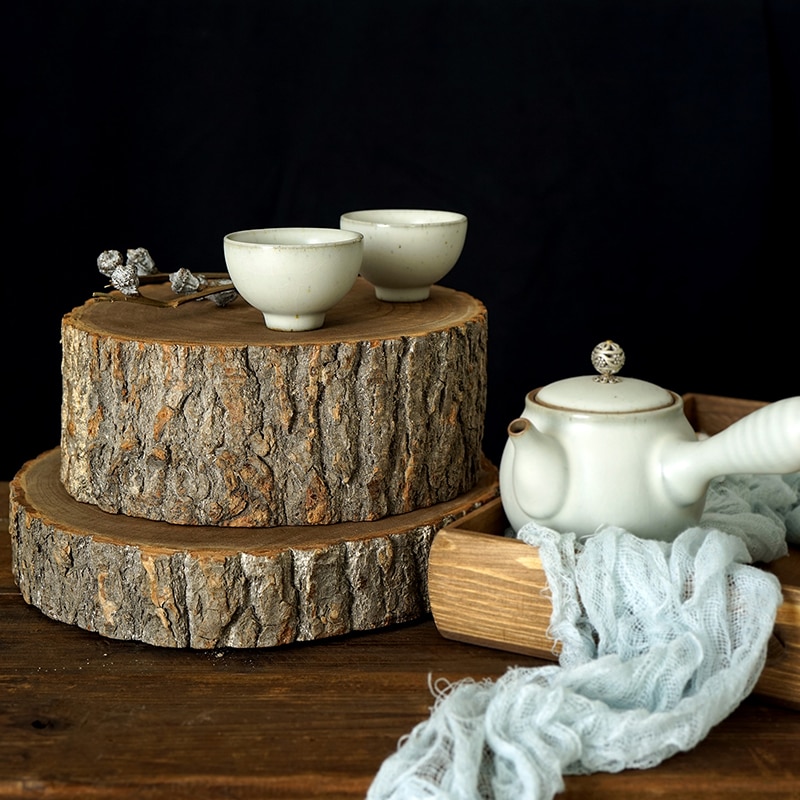 Bandeja de pastel de madera Lod, platos para magdalenas de boda con corteza de árbol, bandeja de madera para exhibición de pastel Ma Caron, accesorios de fotografía, herramientas para repostería casera