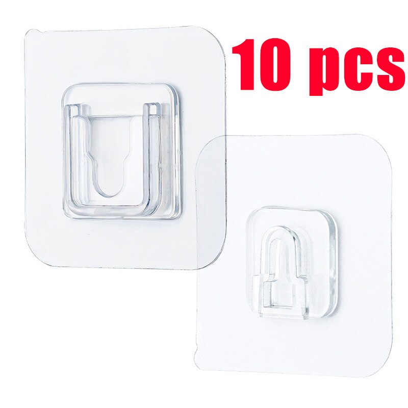 Transparent Double-sided Adhesive Wall Hooks Hangers Punch-free Super Strong Sticky Waterproof Reusable Seamless Hanging Hooks: 10pcs