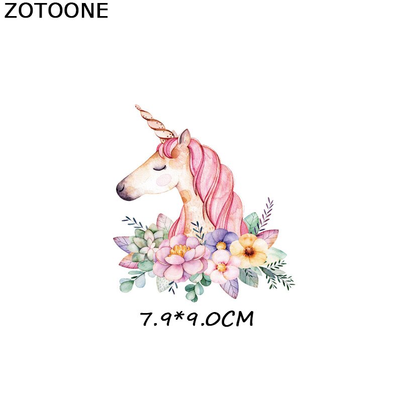 Zotoone blomma enhörning lappar hästplåster för barn gör själv stryk på djur klistermärken för kläder värmeöverföring kläder applikationer e: Zt0007