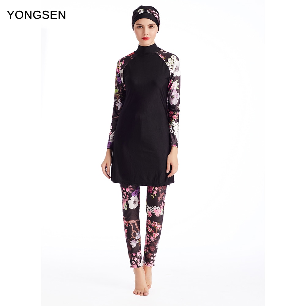 YONGSEN Muslim Swimwear Bathing Suit Muslim Swimming Women Modest Coverage Hijab Plus Size Beach Swimsuit for Arabian Burkinis