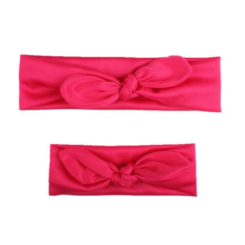 2 pièces mignon famille doux chapeaux belle impression Parent bandeau de cheveux solide bébé fille femmes maman mère bandeau noeud: Rose Rouge