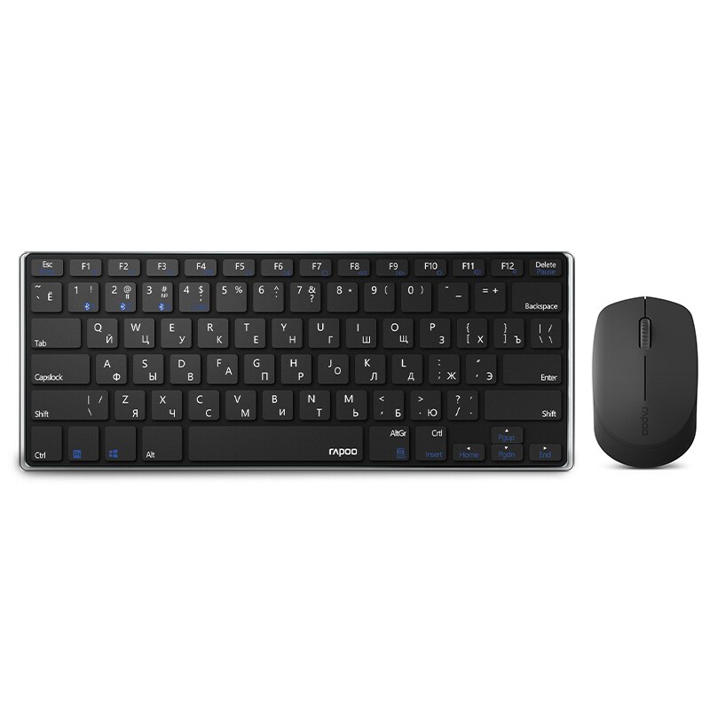 Rapoo – Mini clavier et souris Bluetooth sans fil, 9000M, multi, silencieux, Ultra fin, anglais/russe: Russian Layout Black