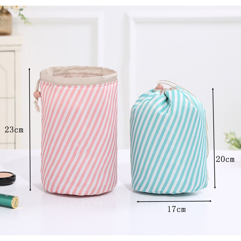 Women's Cosmetic Bag Color Cylinder Drawstring Waterproof Travel Cosmetic Bag Large Capacity Beauty Makeup Storage Toiletry Kit