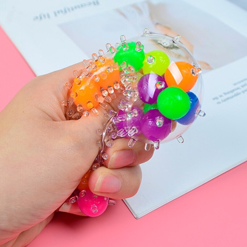 Colorful Beads Grape Ball Stress Squeeze Toy Kneading Decompression Soft Squeeze