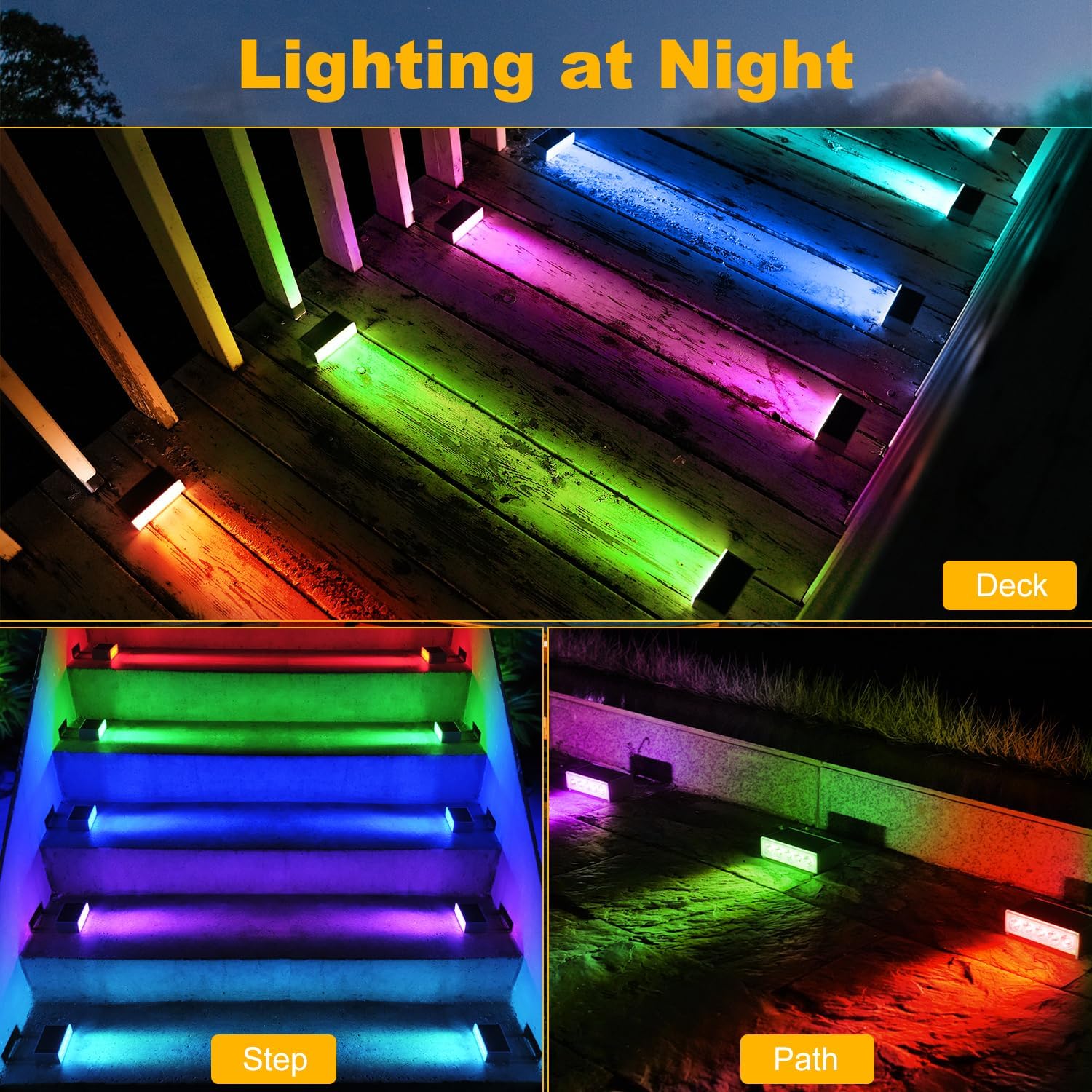 Lampy Solarne RGB na Schody - 4/6 szt. - Wodoodporne IP55 - Dekoracja Ogrodu, Tarasu, Ścieżki