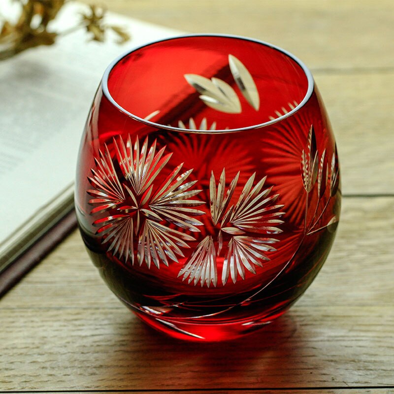 Krystal udskåret glas rødvinsglas, japansk edo kiriko ins vind person håndskåret gennemsigtig vand te kop whiskyglas
