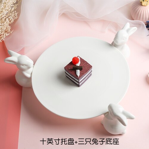 White Porcelain Rabbit Dessert Plate Household Fruit Cake Plate Banquet Tabletop Ceramic Display Plates Cute Animal Rabbit Tray: 25cm