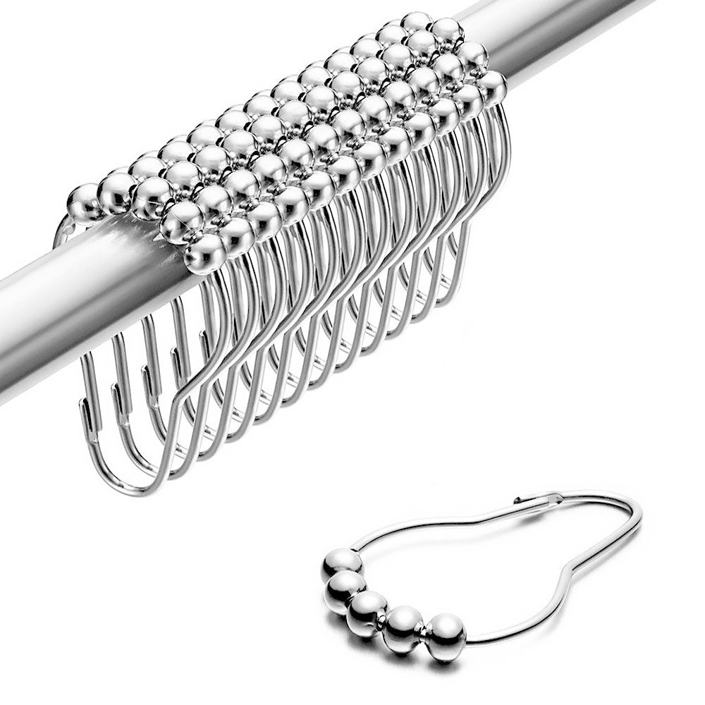 10Pcs/pack Roller Ball Shower Curtain Rings Hooks Rust-Resistant Curtain Bathroom Accessories Polished Satin Nickel iron Hook