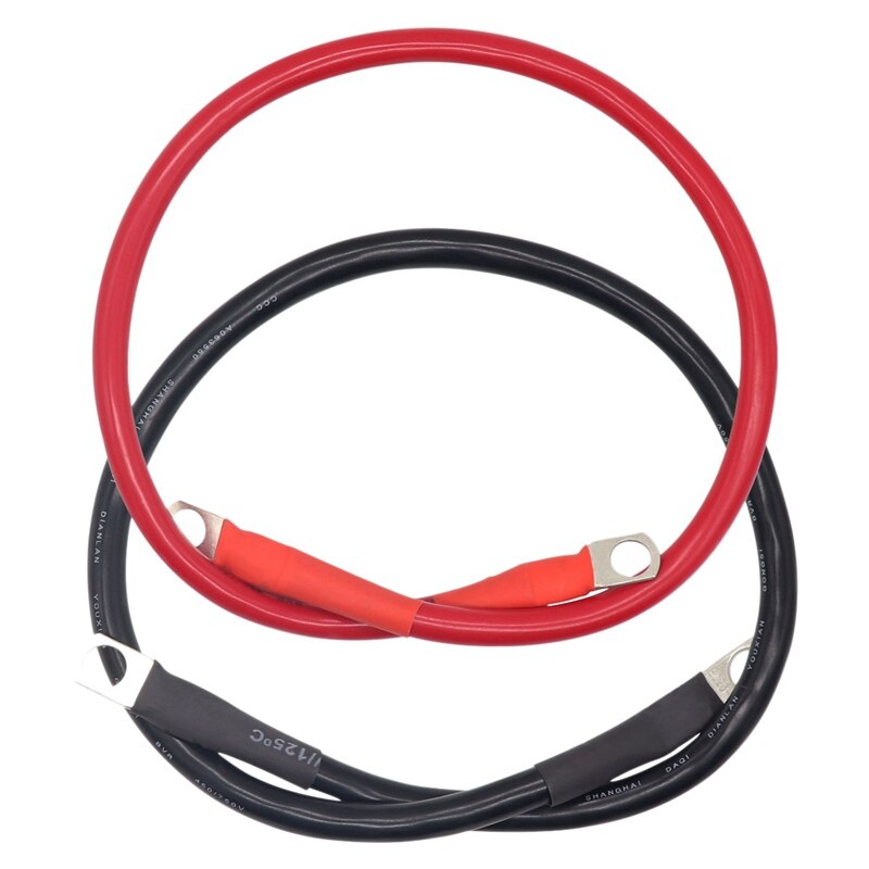2 Foot 4 AWG Battery Cable Wire with 3/8 inch Ring Terminals Universal for Car Marine Boat ATV Lawn Mower: Black Red