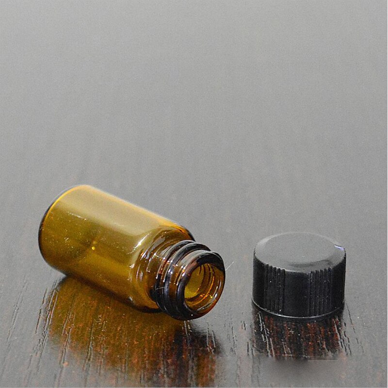 5 uds 3 ml/5 ml vidrio claro ámbar pequeñas botellas de medicina frascos de muestra marrón laboratorio reactivo botella contenedores tapas de tornillo: 3ml / Black cap Brown body