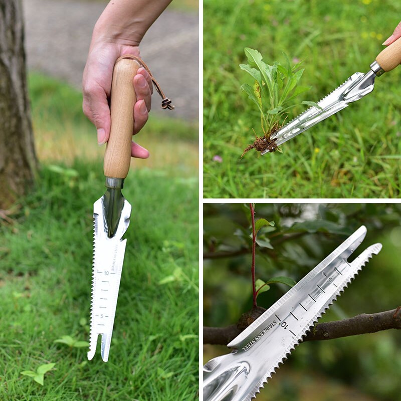 Garden Weeding Shovel Stainless Steel Hand Cutter Wooden Handle Digging Transplanting Weeding Tools P666